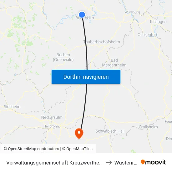 Verwaltungsgemeinschaft Kreuzwertheim to Wüstenrot map