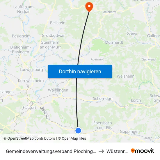 Gemeindeverwaltungsverband Plochingen to Wüstenrot map