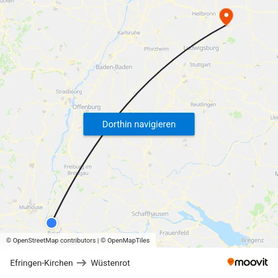 Efringen-Kirchen to Wüstenrot map