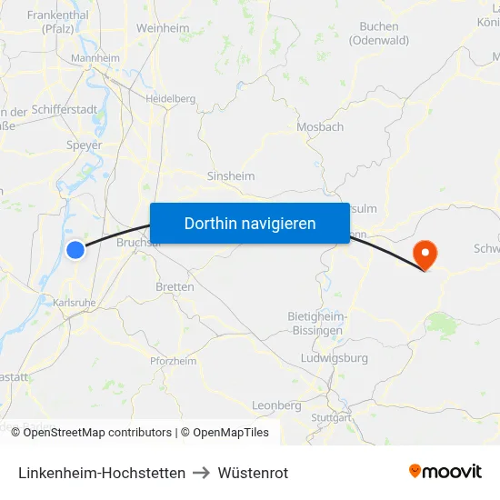Linkenheim-Hochstetten to Wüstenrot map
