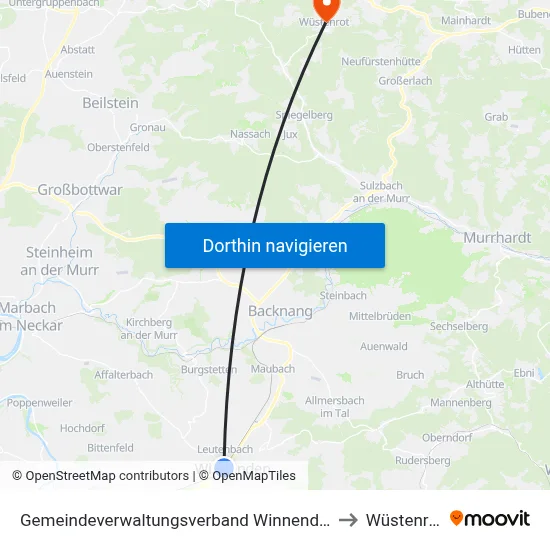Gemeindeverwaltungsverband Winnenden to Wüstenrot map