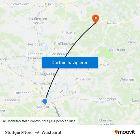 Stuttgart-Nord to Wüstenrot map