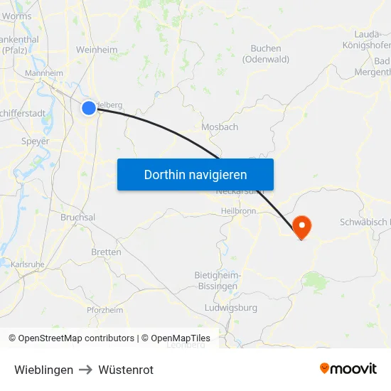 Wieblingen to Wüstenrot map