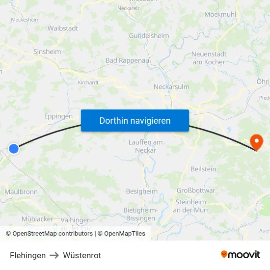 Flehingen to Wüstenrot map