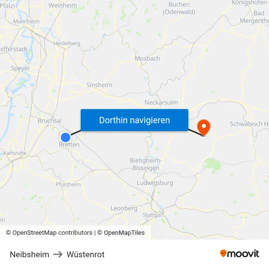 Neibsheim to Wüstenrot map