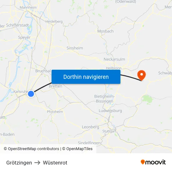 Grötzingen to Wüstenrot map