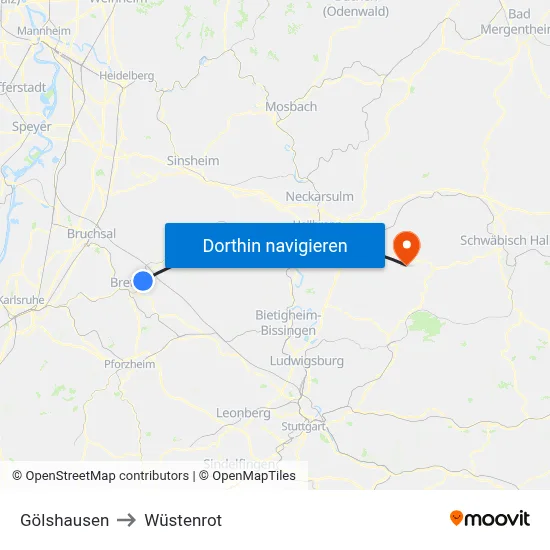 Gölshausen to Wüstenrot map