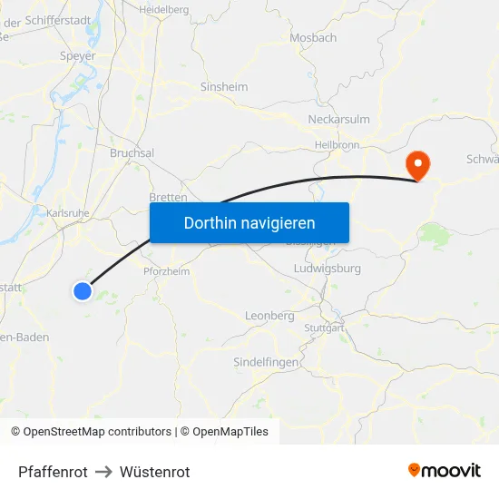 Pfaffenrot to Wüstenrot map