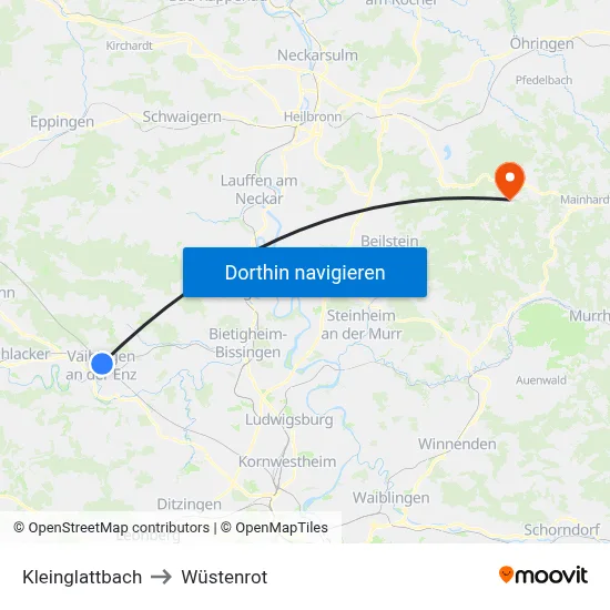 Kleinglattbach to Wüstenrot map
