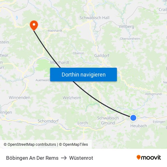 Böbingen An Der Rems to Wüstenrot map