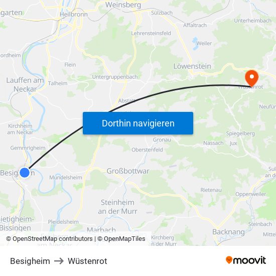 Besigheim to Wüstenrot map