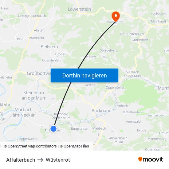 Affalterbach to Wüstenrot map