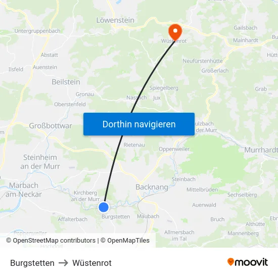 Burgstetten to Wüstenrot map