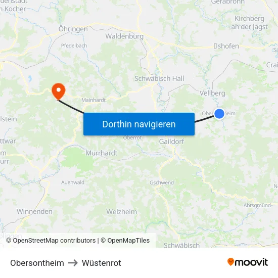 Obersontheim to Wüstenrot map