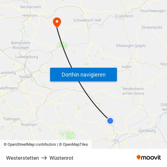 Westerstetten to Wüstenrot map