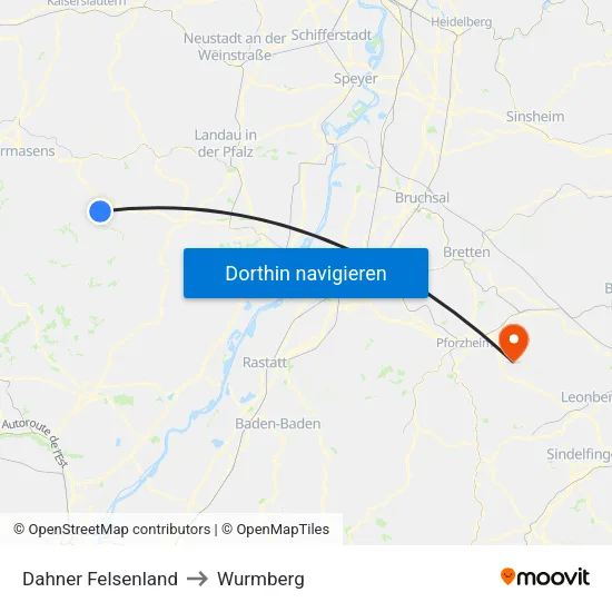 Dahner Felsenland to Wurmberg map