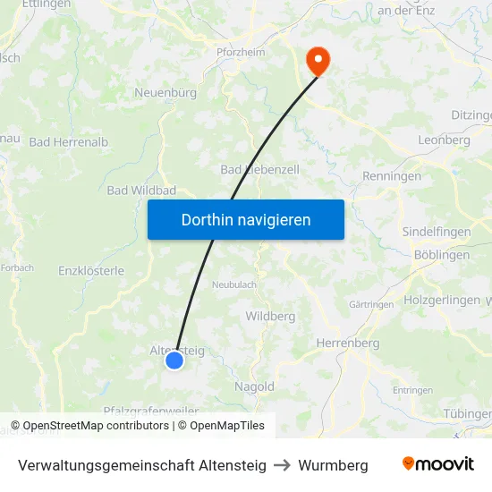 Verwaltungsgemeinschaft Altensteig to Wurmberg map