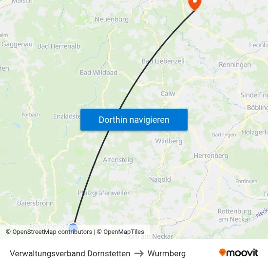 Verwaltungsverband Dornstetten to Wurmberg map