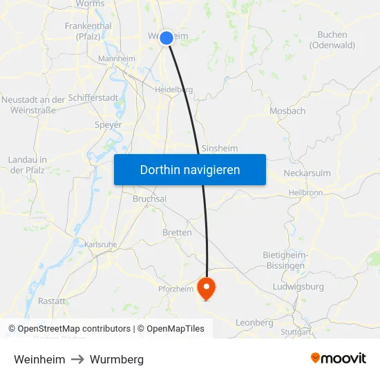 Weinheim to Wurmberg map
