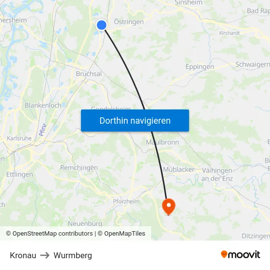 Kronau to Wurmberg map