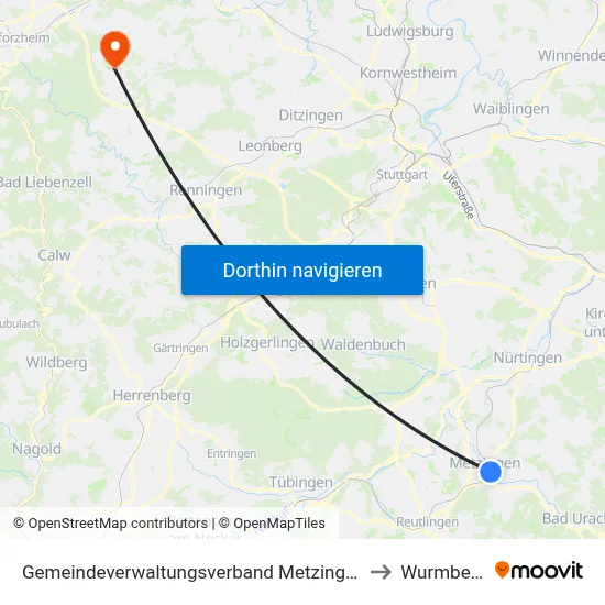 Gemeindeverwaltungsverband Metzingen to Wurmberg map