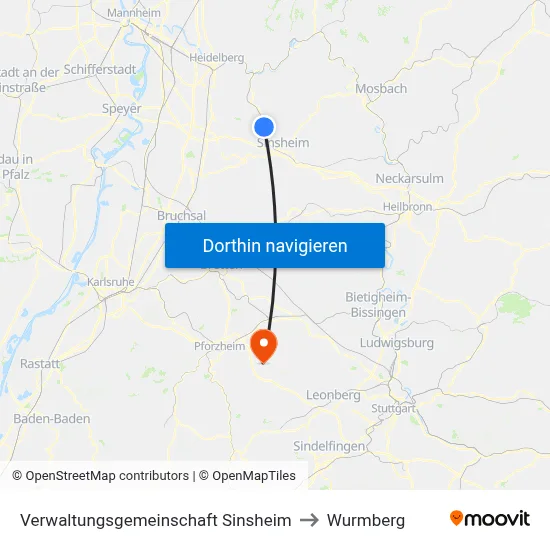 Verwaltungsgemeinschaft Sinsheim to Wurmberg map