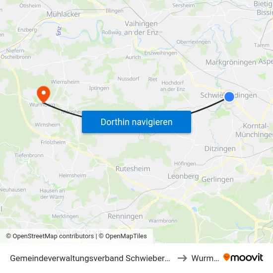 Gemeindeverwaltungsverband Schwieberdingen-Hemmingen to Wurmberg map