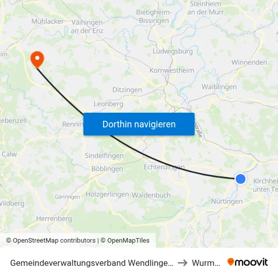 Gemeindeverwaltungsverband Wendlingen am Neckar to Wurmberg map