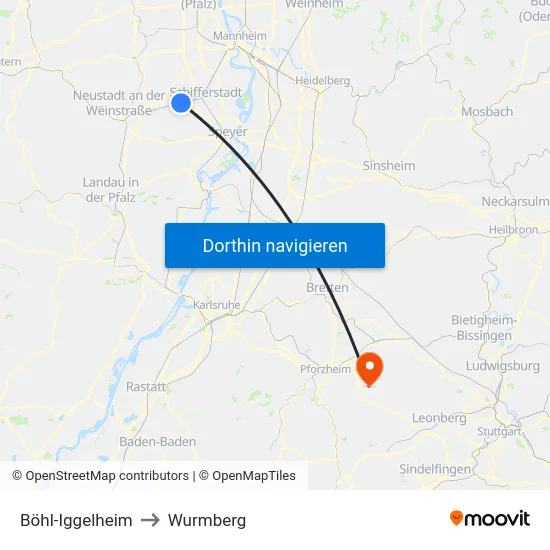 Böhl-Iggelheim to Wurmberg map