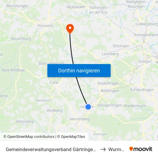 Gemeindeverwaltungsverband Gärtringen/Ehningen to Wurmberg map