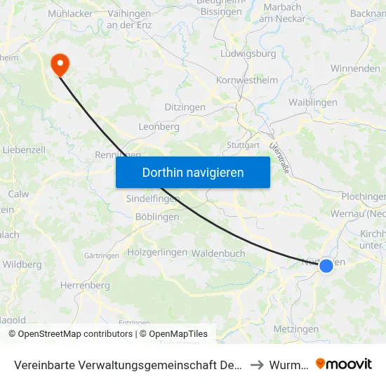 Vereinbarte Verwaltungsgemeinschaft Der Stadt Nürtingen to Wurmberg map