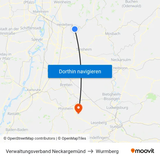 Verwaltungsverband Neckargemünd to Wurmberg map