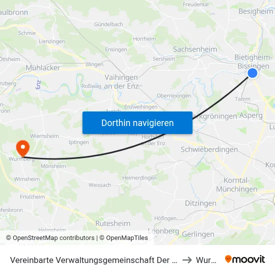 Vereinbarte Verwaltungsgemeinschaft Der Stadt Bietigheim-Bissingen to Wurmberg map