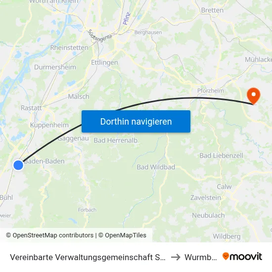Vereinbarte Verwaltungsgemeinschaft Sinzheim to Wurmberg map