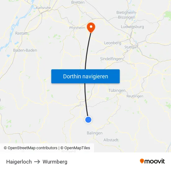 Haigerloch to Wurmberg map