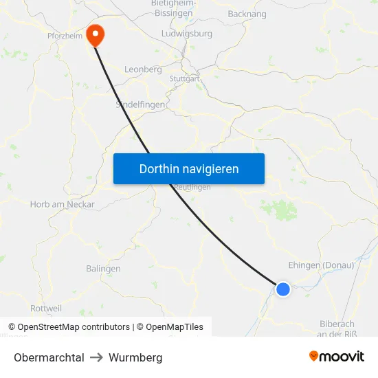 Obermarchtal to Wurmberg map