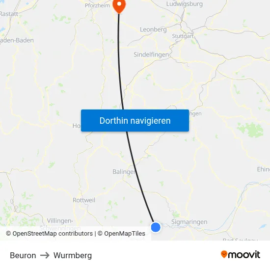 Beuron to Wurmberg map