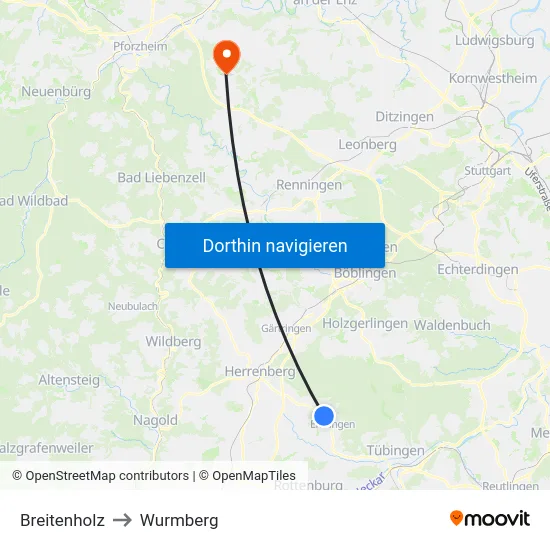 Breitenholz to Wurmberg map