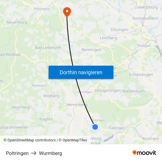 Poltringen to Wurmberg map