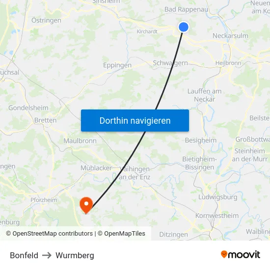 Bonfeld to Wurmberg map