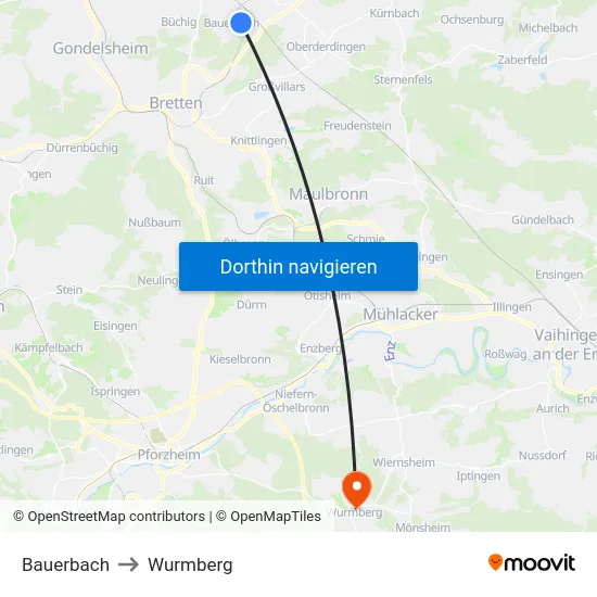 Bauerbach to Wurmberg map