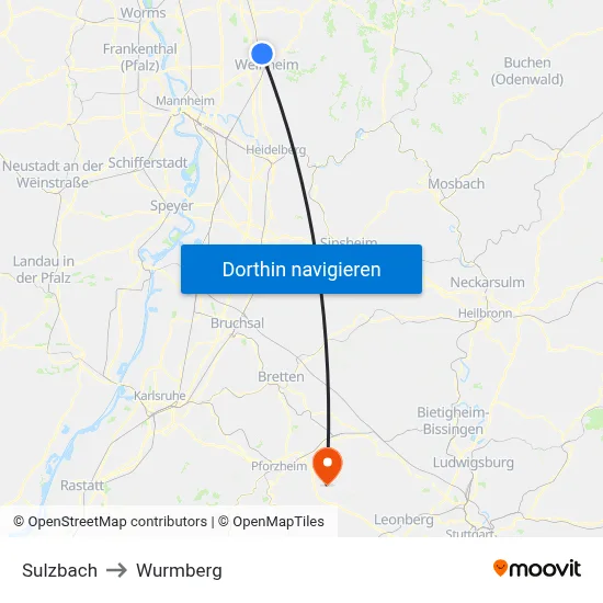 Sulzbach to Wurmberg map