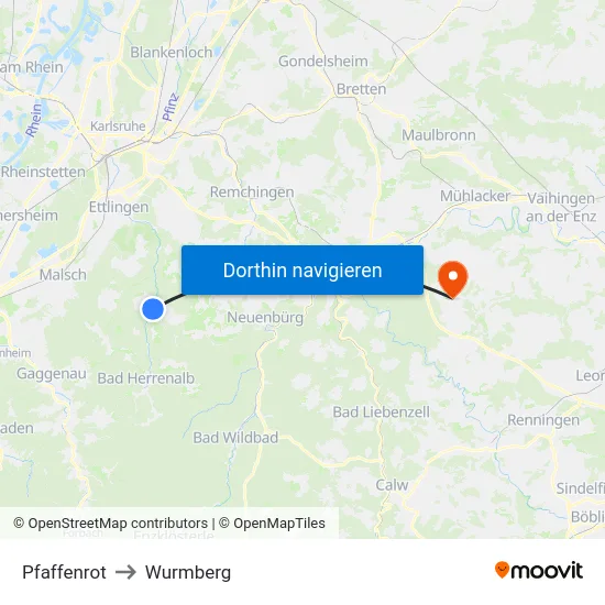 Pfaffenrot to Wurmberg map