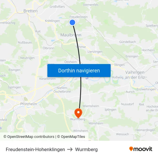 Freudenstein-Hohenklingen to Wurmberg map