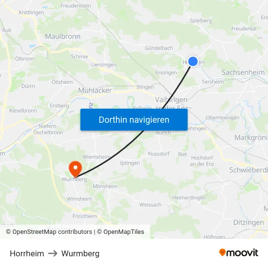 Horrheim to Wurmberg map