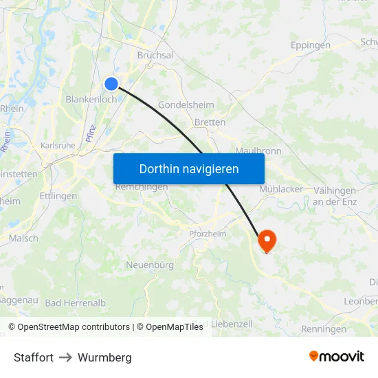 Staffort to Wurmberg map