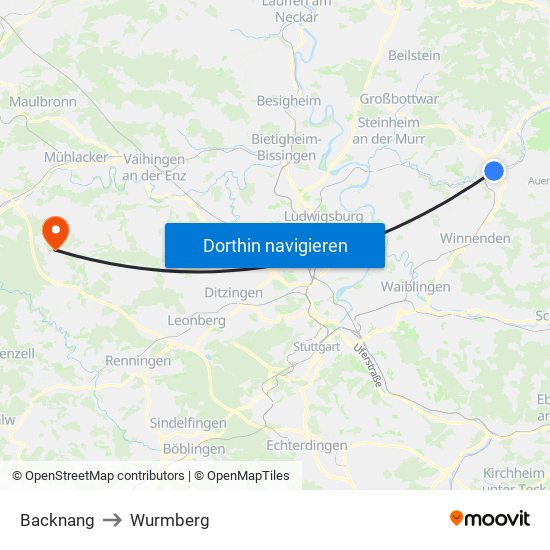 Backnang to Wurmberg map