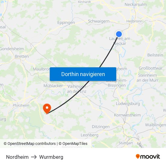 Nordheim to Wurmberg map