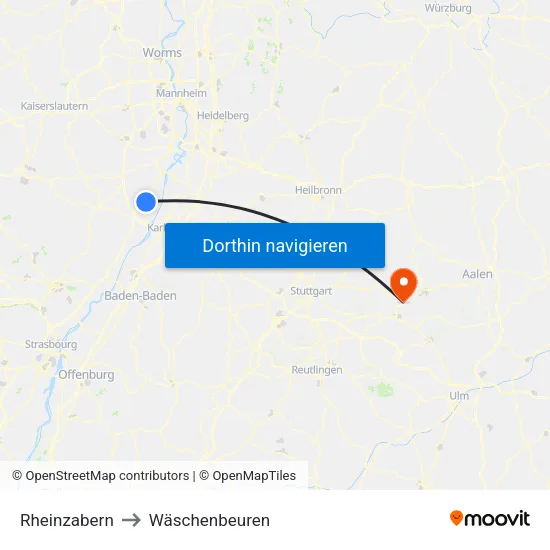 Rheinzabern to Wäschenbeuren map