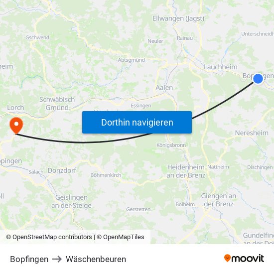 Bopfingen to Wäschenbeuren map